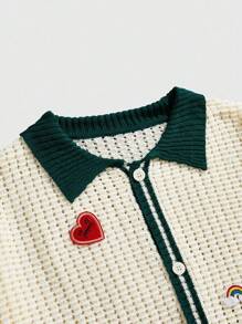 ROMWE MEN Casual Men's Contrast Color Trim Heart Embroidered Knit Sweater - White - View 3