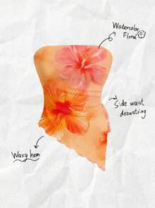 SHEIN MOD Casual Asymmetrical Hem Floral Print Cropped Tank Top For Women, Suitable For Holiday And Summer, Pintue Flower Pattern,Tube Top Suitable For Going Out