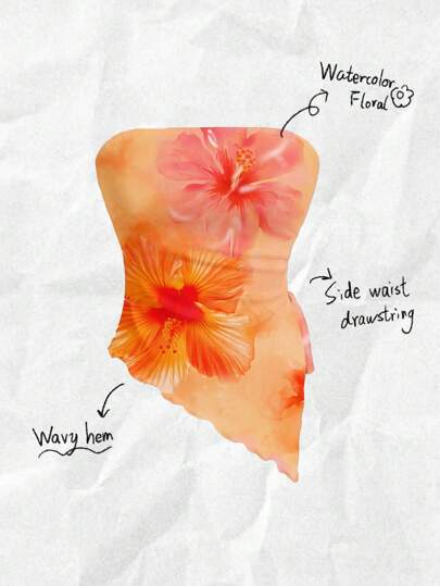 SHEIN MOD Casual Asymmetrical Hem Floral Print Cropped Tank Top For Women, Suitable For Holiday And Summer, Pintue Flower Pattern,Tube Top Suitable For Going Out