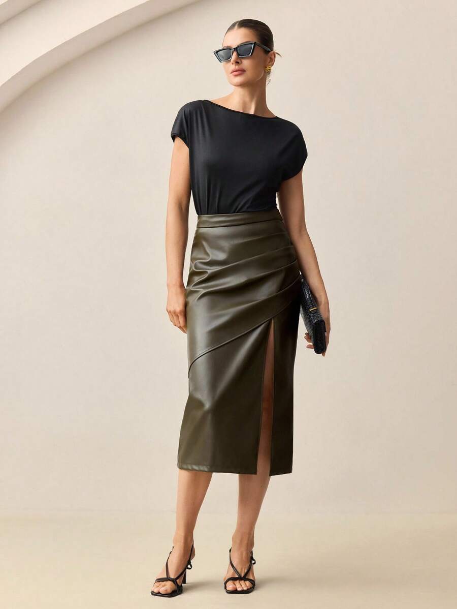 BizChic Váy da xẻ tà cạp cao màu trơn thu đông 2025 mới thanh lịch đô thị lãng mạn khiêm tốn mộc mạc hòa nhạc sân bay du lịch đám cưới khách sinh nhật halloween công sở thường ngày văn phòng hẹn hò đi chơi sân bay trở lại trường học mùa thu cho nữ - màu nâu - Xem 1