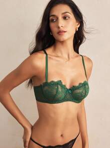 Charlaine Lace Push-Up Bra Underwire Lingerie Bra - Dark Green - View 5