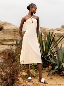 Lumivelle Vestido mini de punto ajustado sin mangas casual para mujer, ideal para vacaciones - Albaricoque - Ver 6