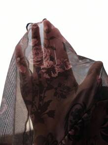 SHEIN ICON Bộ đồ ngủ lưới in họa tiết hoa hồng Paisley cổ điển dành cho nữ & váy ngắn bó sát viền bất đối xứng 2 món - Nhiều màu - Xem 8