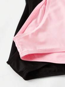 SHEIN 2 piezas Conjunto deportivo de moda para niñas, body de punto de unicolor negro y rosa, maillot gimnástico de estampado elástico, cómodo y suave