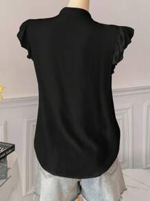 Women V-Neck Loose Solid Color Shirt T-Shirt, Spring/Summer - Black - View 2