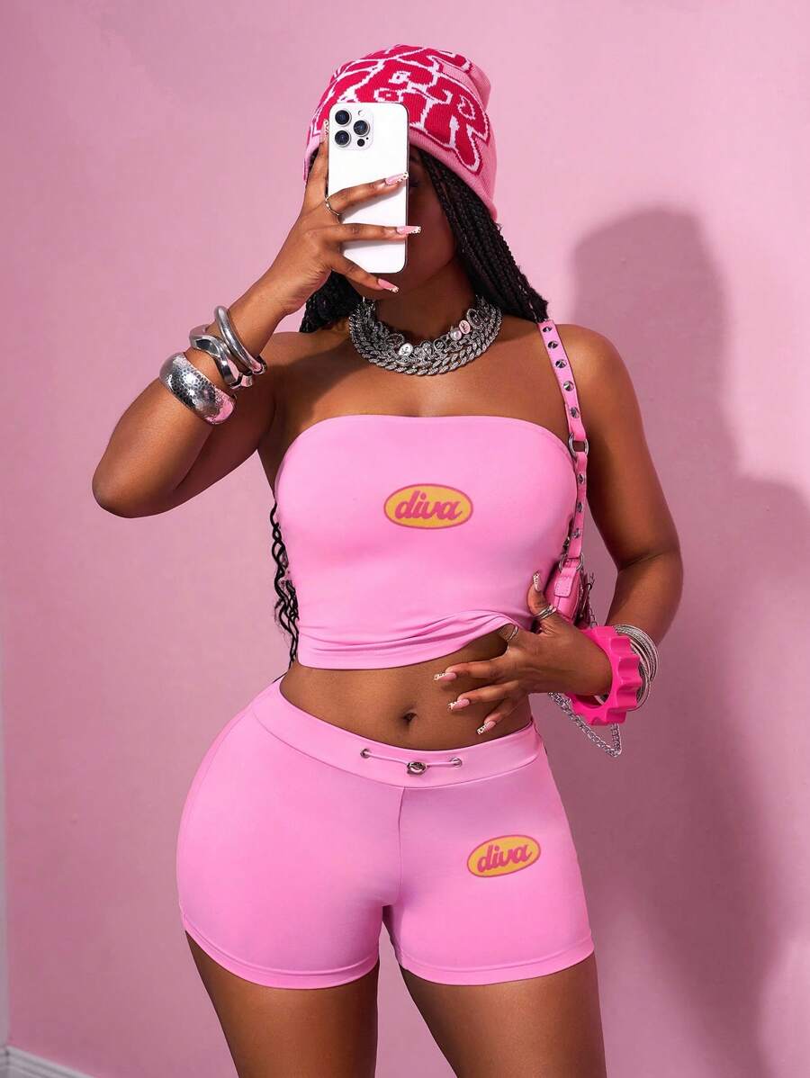 Slaydiva مجموعة توب مصنوع من الأنسجة المافي مطبوع عليه ألوان الوردي والأصفر مع شورت مصنوع من المنسوجات البوهيمية ذات طابع الرجعية مناسبة للحفلات البحرية اليومية، موسم ربيع/صيف 2025 - وردي - مشاهدة 1