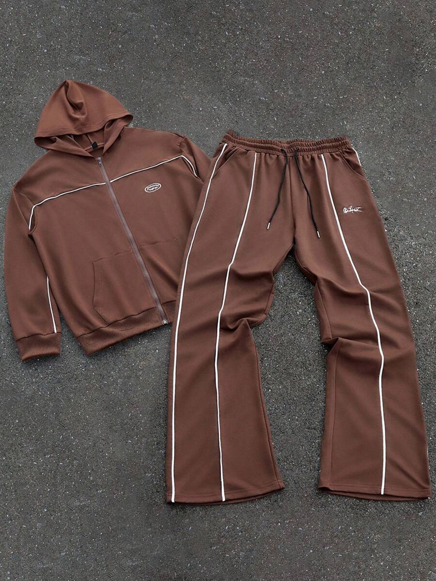 Manfinity Roghcode 男士连帽卫衣套装，青春街头风刺绣小字母