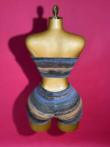 Slaydiva 夏季新款性感短款抹胸+紧身迷你短裤两件套，休闲风，适合音乐节、复活节、毕业季、日常穿着 - 彩色 - 查看 2