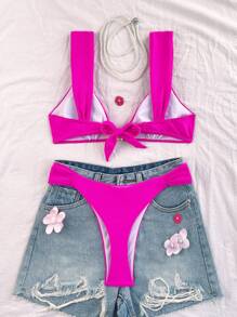 Swim Vcay 2 pièces/Set Maillot de bain sexy à fines bretelles épaisses décoré de perles et col en V pour femme, idéal pour les vacances