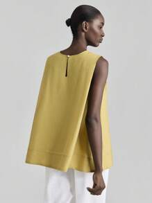 Ontre 2025秋季纯色圆领休闲度假无袖上衣，度假上衣，沙滩上衣，派对上衣，基本款上衣，节日上衣，社交上衣，女士派对上衣，百搭日常通勤，音乐节，商务休闲女士基本款上衣，女士办公室服装