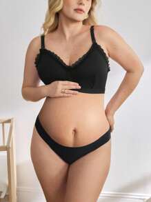 Moonlight&Mama Plus Size Women's Solid Color Contrast Lace Nursing Bra - Black - View 5