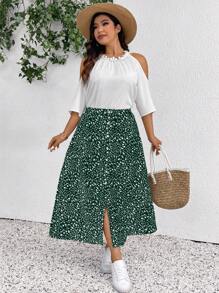 SHEIN Frenchy Falda estampada de vacaciones estilo minimalista informal para tallas grandes, adecuada para vacaciones románticas y uso diario