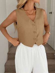 Easowa Women's Casual Single Breasted Office Sleeveless Vest