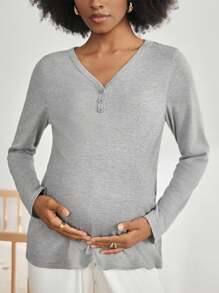 Moonlight&Mama Pijama de maternidad y lactancia informal de unicolor - Gris - Ver 4