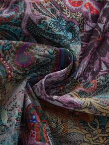 ROMWE Hippie Spring/Summer Baech Graphic 2pcs Women's Vacation Outfit - Cashew Print Fringed Bandeau Top & Side Slit Midi Skirt Set - Multicolor - View 4