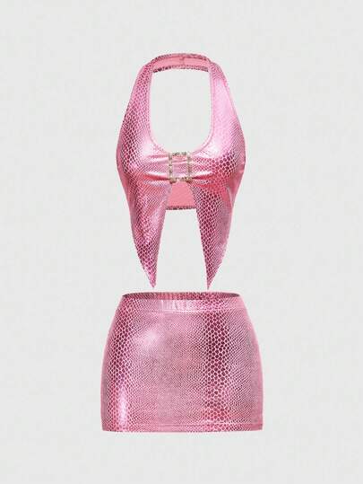 ROMWE Avant Y2K Retro Bauchfreies 2-teiliges Set für Frauen, sexy