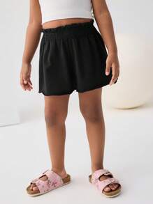 SHEIN 小女童腰部打褶木耳邊短褲