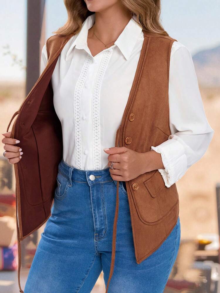 Damen Große Größen Country Lässig Weste Jacke, für Herbst, Western Weste, Herbst, Sommerurlaub, Urlaub Damen, einfach und modisch für den Alltag, Urlaubs-Vibes, Vintage Damen, Ausgeh-Oberteile Damen, Western Wear