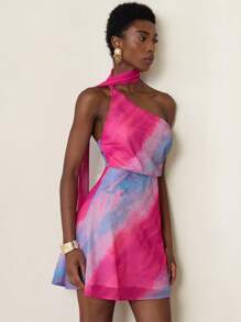 Aveloria Modichic Váy ngắn bó hở lưng hở lưng không đối xứng họa tiết tie-dye cầu vồng Dopamine phong cách câu lạc bộ gợi cảm theo phong cách châu Âu và Mỹ mới cho nữ - Hồng - Xem 5
