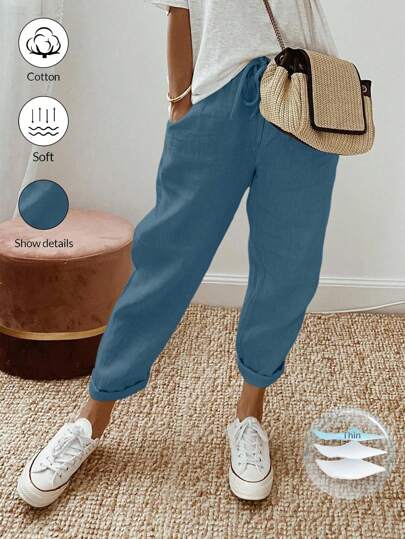 EMERY ROSE Jednokolorowe spodnie joggery ze sznurkiem i kieszeniami