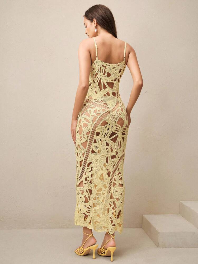 Slash Split Cropped Asymmetrical Floral Pattern Maxi Camisole Dress Coverup For Summer Beach Vacation