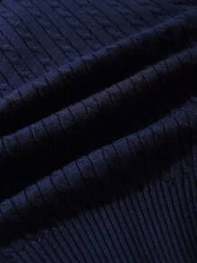 SHEIN Unity 海军领通勤学院风轻盈收腰短袖针织开衫，修身 - 藏蓝色 - 查看 6