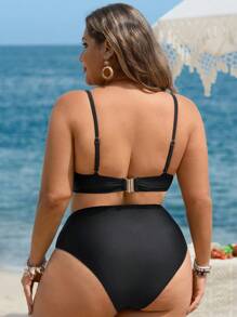 Swim Lushoire Débardeur court de grande taille pour femme avec armature et bandeau, coloris unicolore, avec fronces sous la poitrine et sangles dorées. Sexy et minimaliste, convient pour la plage et les soirées.