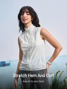 In My Nature Veste de gilet extérieur à col montant zippé de couleur unie pour femme