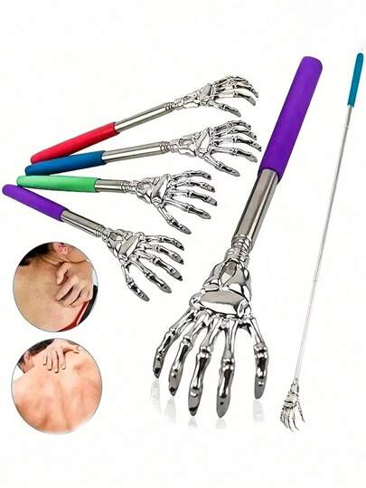 Stainless Steel Ghost Hand Itching And Scratching Telescopic Back Gripper, Back Massage And Scratching Rake