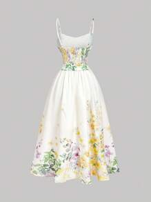 SHEIN MOD Robe de femme à imprimé floral romantique avec nœud papillon - Jaune citron - Voir 2