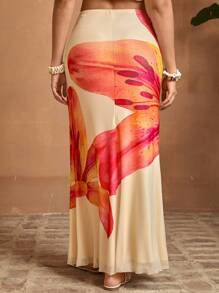 Travachic 加大码针织网眼印花低腰修身美人鱼下摆女式半身裙，波西米亚风 - 彩色 - 查看 2