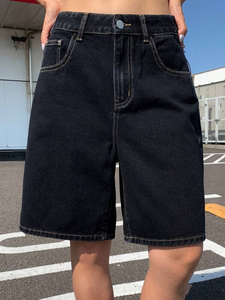 Women's Bow Embroidered Knee Length Denim Shorts Jorts