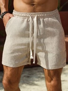 Manfinity RSRT Men's Dual-Color Linen-Look Drawstring Waist Pocket Casual Summer Shorts Men Linen Shorts Men Linen Drawstring Shorts Men Shorts Vacation