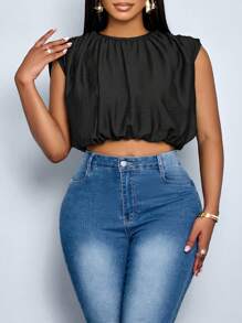 SOLERSUN Camisa sin mangas arrugada de unicolor para uso diario en primavera y verano para mujer de talla grande - Negro - Ver 5