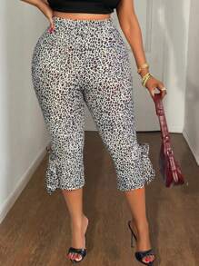 Maweii Pantalones capri 7/8 de licra con estampado de leopardo y lazo, sexy y ajustados, para actividades casuales y salidas, tallas grandes