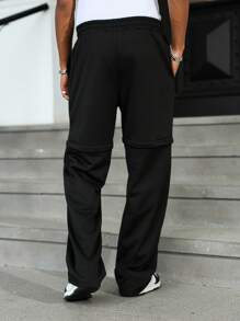 Manfinity EMRG Men's Letter Embossed Zip Off Convertible Long Pants To Shorts, Black Sweatpants - Black - View 8