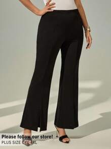 Auralis Plus Split Hem Flare Leg Trousers - Black - View 1