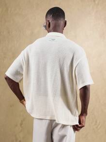 Textured Waffle Knit Resort Polo Modern Preppy Summer Golf Tennis Short Sleeve Pullover Lightweight Breathable Athletic Leisure Sportswear - Beige - View 2