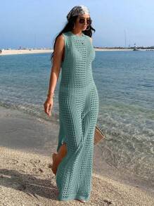 Vestido largo sin mangas de mujer tejido a crochet