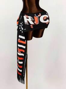 Amplova 女式口号印花拼布丝带设计修身性感迷你裙 - 黑色 - 查看 7