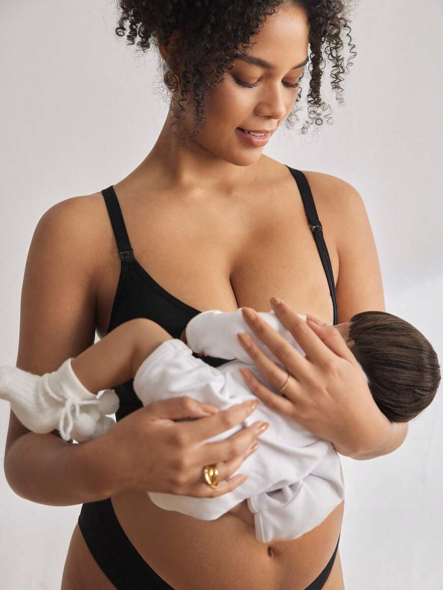 BloomMama Maternity Nursing Pumping Lace Bra For Breastfeeding Push Up Pregnancy Bralette Underwear - Black - View 1