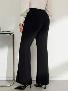 Auralis Plus Split Hem Flare Leg Trousers - Black - View 2