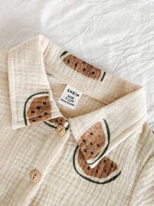 SHEIN Baby Boy Cute Watermelon Print Short Sleeve Top And Shorts Set, Casual Summer Outfit