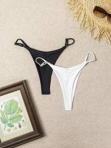 SHEIN Swim 2 pezzi Pezzo sotto bikini con laccetti regolabili e arricciature laterali, colore unito, adatto per spiaggia e vacanze estive per donne