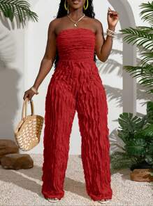 Slaydiva 夏季新品音乐节、婚礼季、复活节、西部风、游牧风、圣帕特里克节、生日派对、毕业季、学生装、日常休闲、百搭单品、休闲、邮轮旅行、海滩、日光浴、爆款、纹理、无肩带、黄色、大码女式连体裤、红色连体裤、抹胸连体裤、荷叶边连体裤、度假连体裤、红色连体裤、返校节礼服 - 紅色 - 查看 9