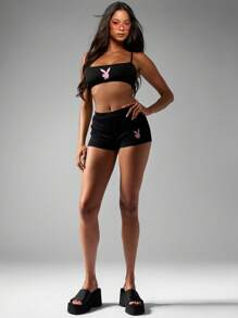 Missguided x Playboy Sujetador deportivo de alto rendimiento, top de entrenamiento con estilo athleisure, crop top activo para entrenamiento y baile