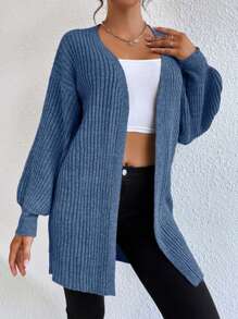 EURMUSE Chaqueta de punto informal de color liso con hombros caídos, para otoño/invierno - Azul Cadete - Ver 5
