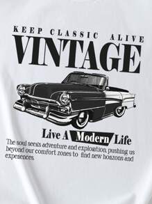 Manfinity Joysei 男士白色复古汽车图案背心，创意设计，适合夏季，是送给朋友的绝佳礼物