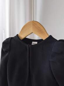 SHEIN 时尚女婴针织长袖短款夹克，黑色，百搭 - 黑色 - 查看 4