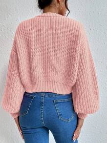 EMERY ROSE Women's Solid Color Drop Shoulder Long Sleeve Single Breasted Casual Loose Cardigan Fall Winter Cloth For Women - Baby Pink - View 2